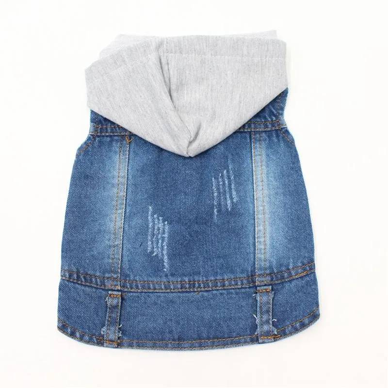 Retro denimová vesta pro psy, velikost M (s čepicí) TopTechnology