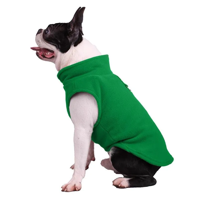 Zimní polar fleece obleček pro psy - kabát pro francouzské buldočky, velikost XL (zelený) TopTechnology
