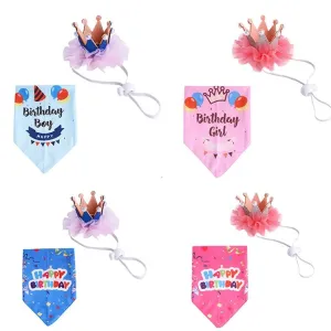 Pet Birthday Suit S Pearl Crown Hat a Trojúhelníkový Šátek - Růžová balónová TopTechnology