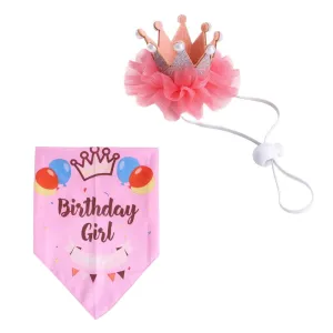 Pet Birthday Suit S Pearl Crown Hat a Trojúhelníkový Šátek - Růžová balónová TopTechnology