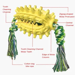 Hračka pro psy s knotem Prickly Pear - Molární tyčinka a kartáč na zuby (Žlutá) TopTechnology