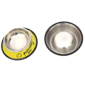 Nerezové misky pro domácí zvířata s protiskluzovým dnem - průměr 13 cm (žluté) TopTechnology