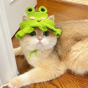 Čepice pro domácí zvířata - pletený klobouk pro kočky a psy, velikost M (Frog Hat) TopTechnology