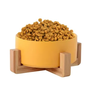 Keramická miska pro kočky a psy s dřevěným stojanem 13 cm/400 ml (žlutá) TopTechnology