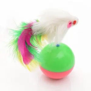 Hračky pro domácí kočky - trumfující myš s peřím, plastové kuličky, průměr: 5.5cm TopTechnology