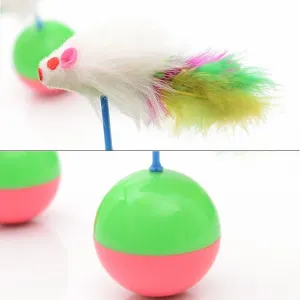 Hračky pro domácí kočky - trumfující myš s peřím, plastové kuličky, průměr: 5.5cm TopTechnology