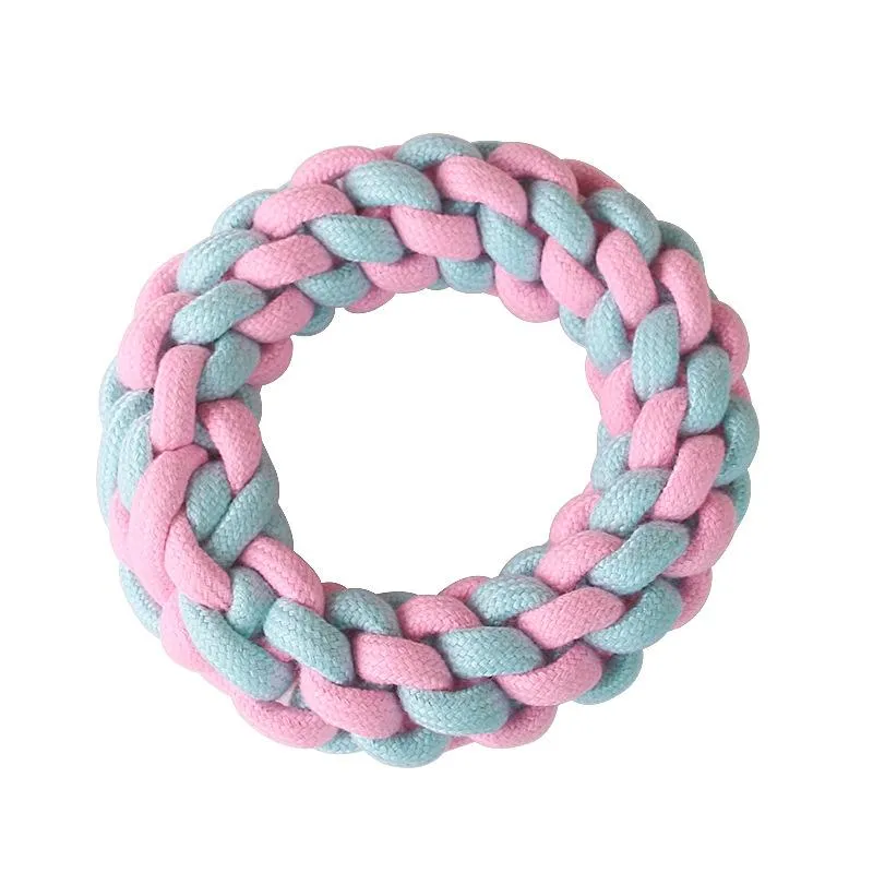 Hračka pro psy Donut na čištění molárních zubů - barevné tkané bavlněné lano TopTechnology