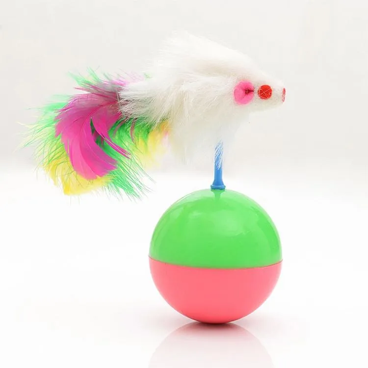 Hračky pro domácí kočky - trumfující myš s peřím, plastové kuličky, průměr: 5.5cm TopTechnology