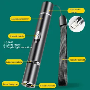 USB dobíjecí laserová svítilna pro kočky s detekčním světlem (černá) TopTechnology USB dobíjecí laserová svítilna pro kočky s detekčním světlem (černá) TopTechnology