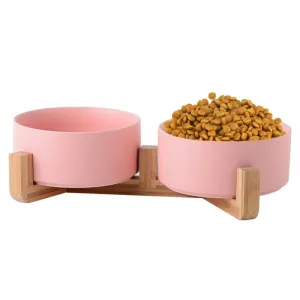 Mísa pro kočky a psy 13cm/400ml s dřevěným stojanem (růžová) TopTechnology Mísa pro kočky a psy 13cm/400ml s dřevěným stojanem (růžová) TopTechnology